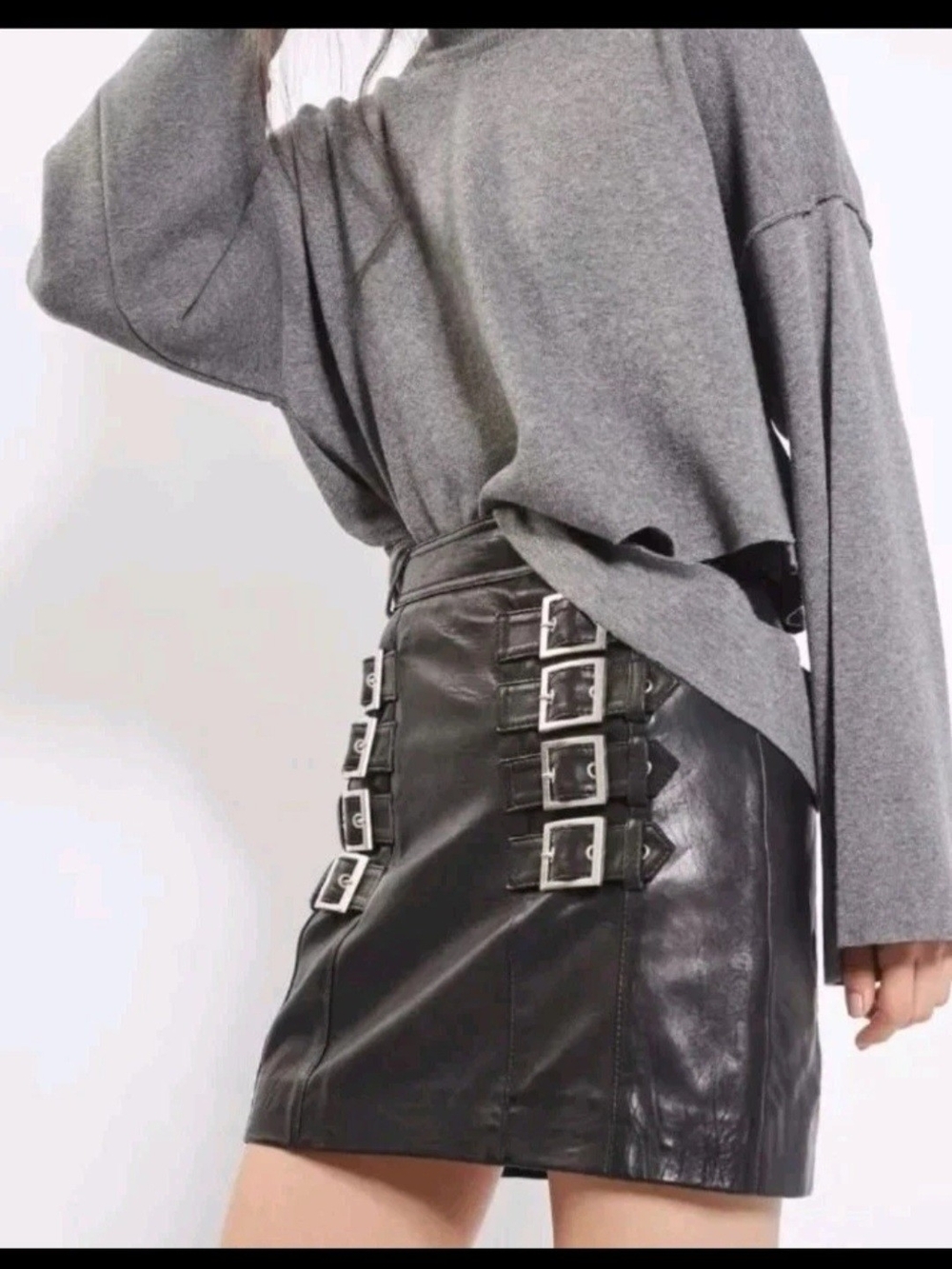 Topshop Black Faux Leather Buckle Mini Skirt